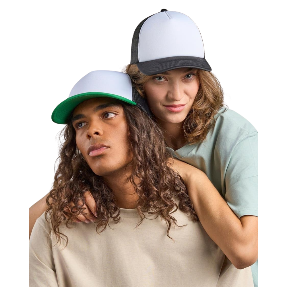 Rapper S 5 Panel Structured Foam Mid Profile Curved Visor Recycled Trucker Cap Adult Rapper S 5 Panel Structured Foam Mid Profile Curved Visor Recycled Trucker Cap Adult